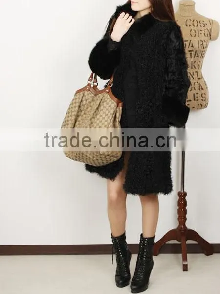 Fashion Lady's Lamb Coat for Women With Fur Trim LC96 photo-2