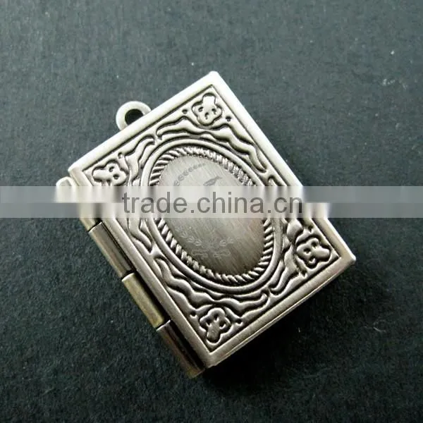 19x26mm Vintage Style Antiqued Silver Brass Book Shape Sqaure Photo Locket Pendant Charm DIY Supplies 1193002 photo-2