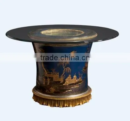 Retro Art Painting Home Furniture Dinning Room Set, Noble Blue Round Dinning Table With Chair/Sideboard photo-2