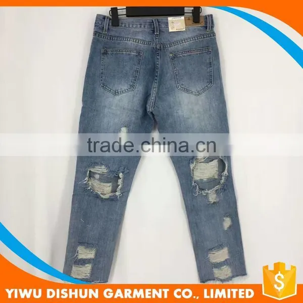 Women Wholesale Brand Worn Ninth Pants Blue Jeans photo-5