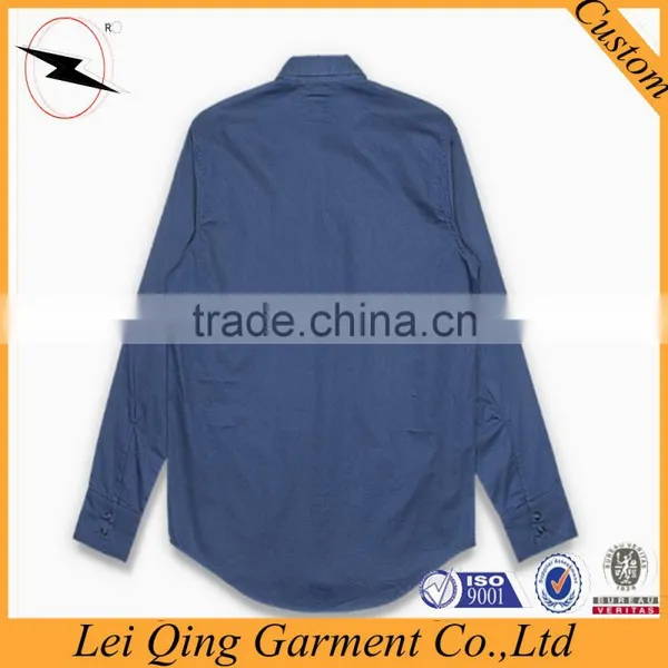 Mens Long Sleeve Stone Washed Denim Shirts photo-5