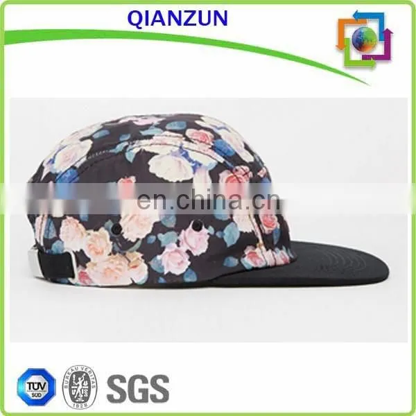 Custom Floral Flat Short Brim Blank 5 Panel Flat Caps Camp Cap photo-3