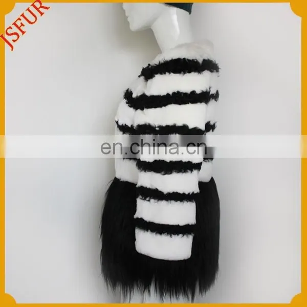 2015 Newest Striped Winter Coat Natural Fur Round Collar Rabbit Fur Coat photo-4