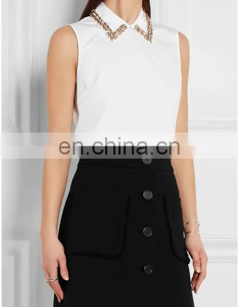Hot Sale Lady Top With Beading Neckline photo-2
