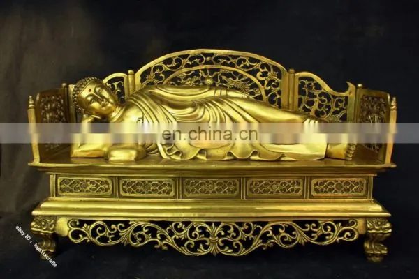Tibetan Bronze Brass Shakyamuni Sakyamuni Buddha Sleep Dragon Chair Statue Tibet Buddhism Brass Buddha Beast Head Bed Statue 17'