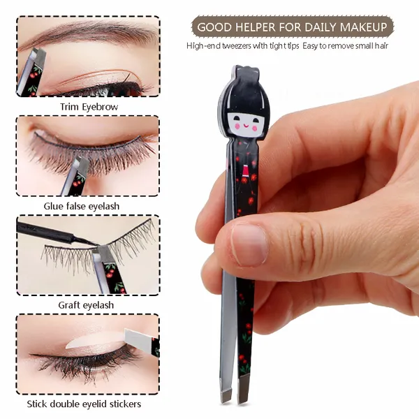 Stainless Steel Eyebrow Tweezers Nipper in Colorful Japanese Doll Shape photo-2