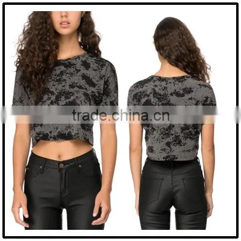 2015 China Manufacturer Customized Ladies Sexy Print France Bean Crop Tee Shirt Quality Choice