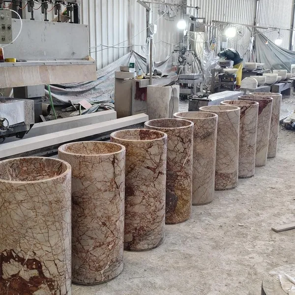 Round Red Marble Pedestal Sink Polished Natural Stone Bathroom Basin Factory Direct Custom Size for Hotel Villa Home photo-3