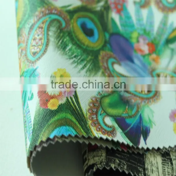 Peacock Printed Pattern Cross Embossing Pvc Artificial Leather for Bags Notebook Covers Guangzhou Leather Manufacturer photo-6