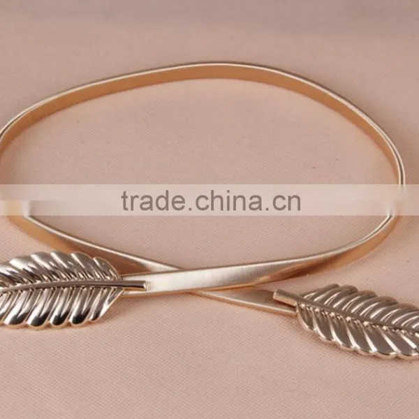 European Metal Leaf Dress Belt Female Thin Elastic Stretch Belt photo-6