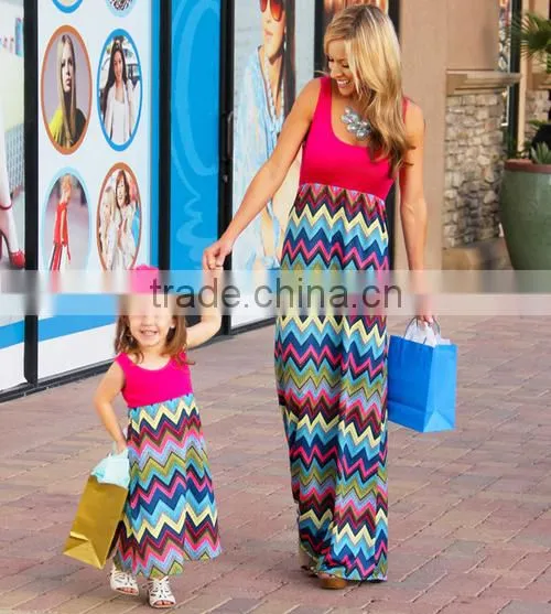 Long Pink Chevron Summer Matching Mommy and me Maxi Dress