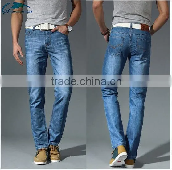 Denim Jeans Men Famous Brand 2016 Jeans Slim Fit Straight Trousers Zipper Style Light Blue photo-4