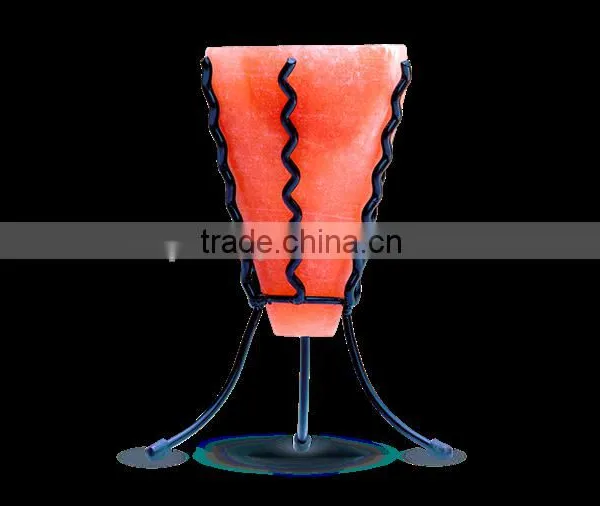 Himalayan Salt T-Light Holders-Cone Shape With Curly Metal Stand