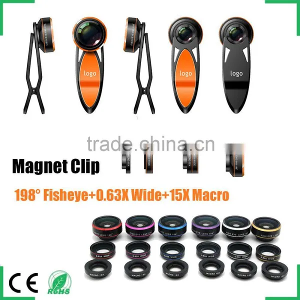 2016 Creative Lens Adapter Magnetic Clip Mount 198 Degree Super Fisheye Lens for Iphone Ipad Samsung Htc lg Huawei Zte Xiaomi