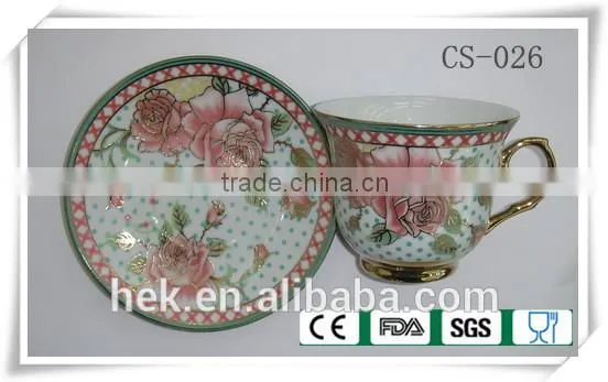 Flower Tea Cup and Saucer With Gold Rim photo-3
