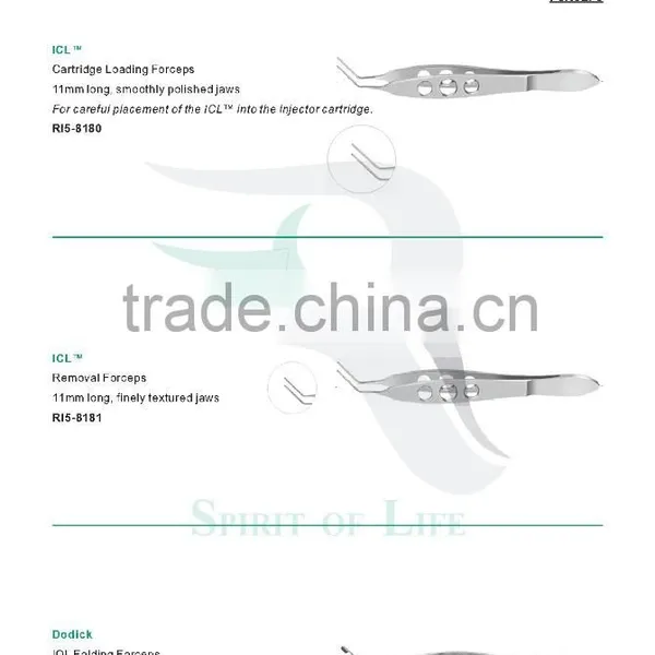 ICL Cartridge Loading Forceps, ICL Removal Forceps, Dodick IOL Folding Forceps,