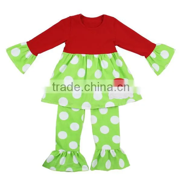 Persnickety Embroidery Applique Wholesale Children's Clothing Christmas Outfit Polka Dot Ruffle Set Toddler Girl Clothes photo-2