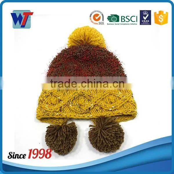 2016 New Design Knit Pattern Ear Flaps Knitting Hat With Pom Pom photo-4