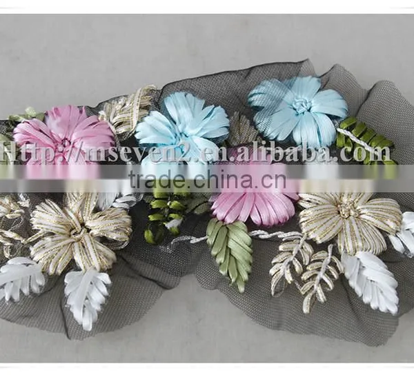 New Selling Trendy Style Fashion Colorful Satin Ribbon Crochet Flower Applique photo-6