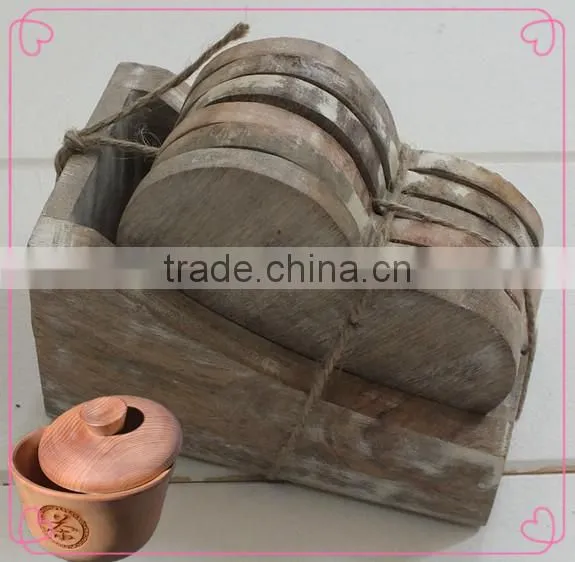 Antique High Quality Heart Shaped Wooden Drink Coasters photo-2