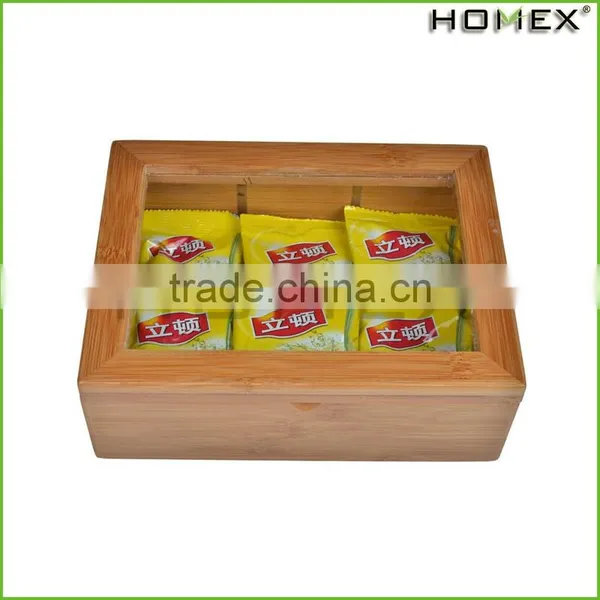 Tea Box - Bamboo Wooden Tea Bag and Condiments Storage Organizer Caddy With Clear Lid, 6 Compartments photo-2