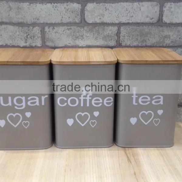 New Customized Pattern Kitchen Metal Caddy Tea Sugar Coffee Canister Jar With Bamboo Lid photo-3