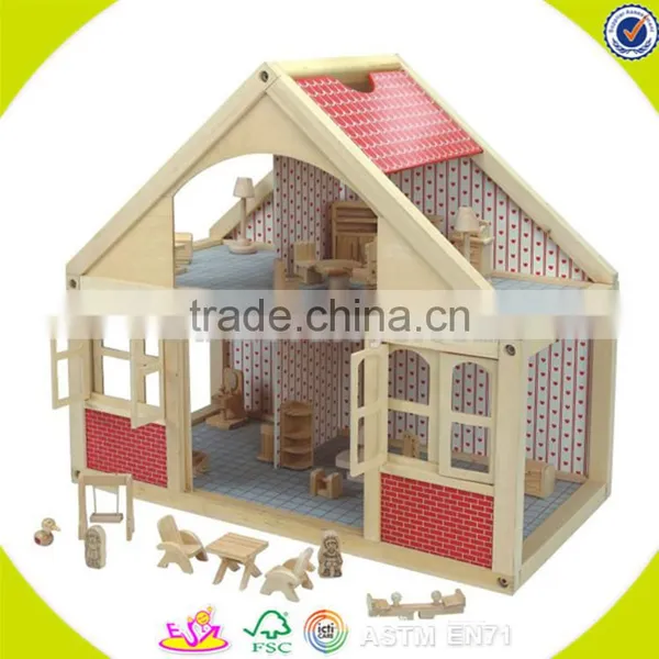 Wholesale Delicate Baby Wooden Dollhouse Playset Stylish Wooden Dollhouse Toy for Kids W06A033 photo-2