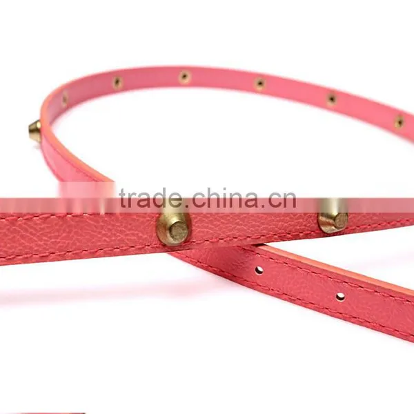 Fashion Rivets Decorated Pin Buckle Sex Girl Thin Pink PU Waist Belt photo-5