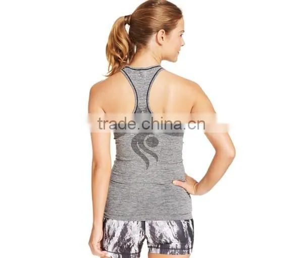 2016 New Arrival Ladies' Slim Fit Styel Gym Sexy Plain Black Seamless Scoop Racer Back Printing Tank Top photo-2