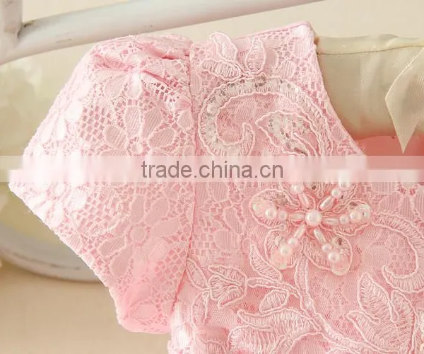 2017 Vietnam Summer Simple Baby Frock Design Pink Short Sleeves Bow-knot Sweet Birthday Party Dresses Turkish Clothes photo-6
