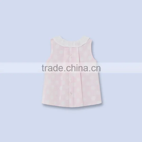 2017 Summer New Design Shirts Design Baby Sleeveless Ruffle Neck Casual Blouse Girls Cotton Frocks for Clothing photo-2