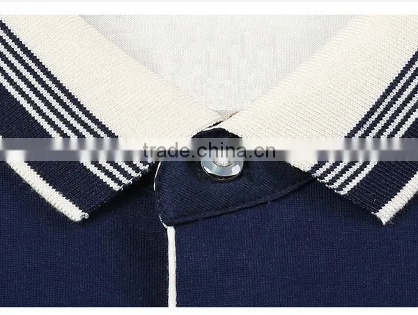 New Design Men's Casual T-shirt Short Sleeve Tee Formal Navy Blue Stripe POLO Shirt photo-2