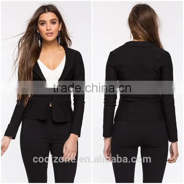 Fashion Curved Collar Long Sleeve Ladies Blazer Designs Women Blazer With Single Button Closure