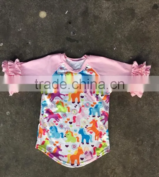One-piece Baby Reglan t Shirt Wholesale Bulk Clothing Cotton/spandx Mixed Ruffle Clothes Kids Shirt photo-3