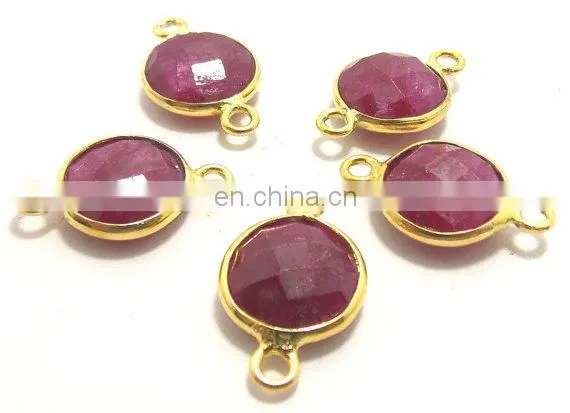 Sterling Silver Bezel Connector, Dyed Ruby Bezel With Gold Plated of SAC4041BC photo-2