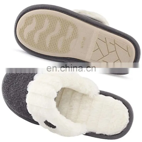 Wholesale Warm Memory Foam Coral Velvet Lined Cozy Winter Indoor Outdoor House Slippers With Non-Slip Rubber Sole photo-4