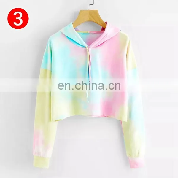 Hoodies Multicolor Casual Women Drawstring Hooded Sweatshirt 2020 Autumn Tie Dye Long Sleeve Hoodies