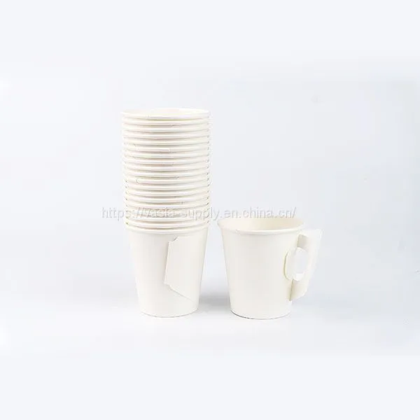 Pack of 50 Disposable Espresso 4oz Paper Cups With Handle Cream Color photo-3