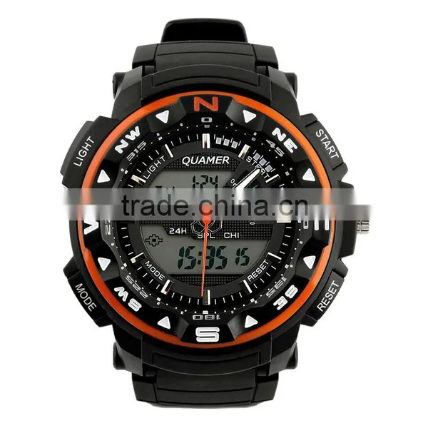 Men's Rubber Strap Orange Analog Digital Dual Sport Watch WS083