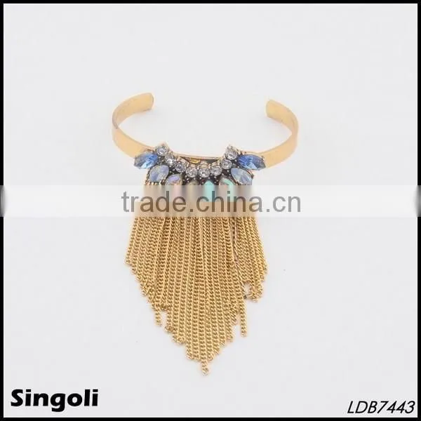 Curved Crystal Cluster Cuff Bangle Tassel Tail Bangle Bracelet photo-2