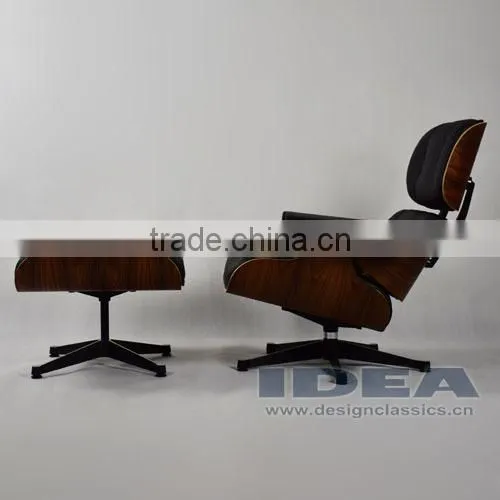 Replica Charles Lounge Chair and Ottoman Rosewood Veneer Black Leather photo-3
