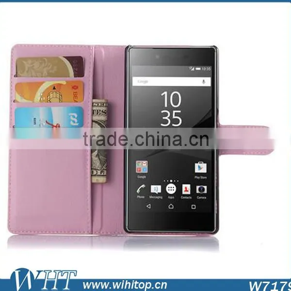 New Arrival Litchi Leather Wallet Flip Stand Pouch Cover Case for Sony Xperia Z5 photo-4