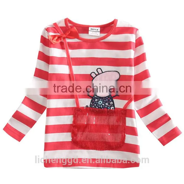 (F4565) Factory Girls t Shirts Animal Embroidery Children's t Shirts Girls Clothes Autumn Spring Nova Kids Clothes