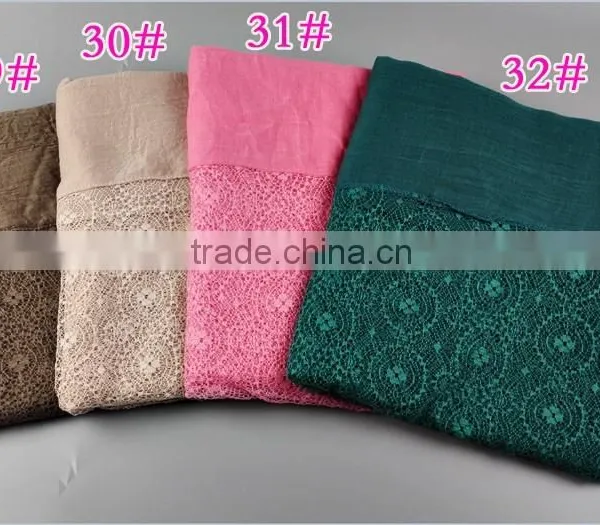 Hot Selling Stock Lace Cotton Flower Plain Pure Color Women Pattern Scarf Voile Cotton Scarves 180*110 Pashmina Moq 10pcs photo-4
