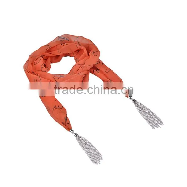 2016 China Supplier Fashion Polyester Silk Magnetic Tasseled Scarves photo-2