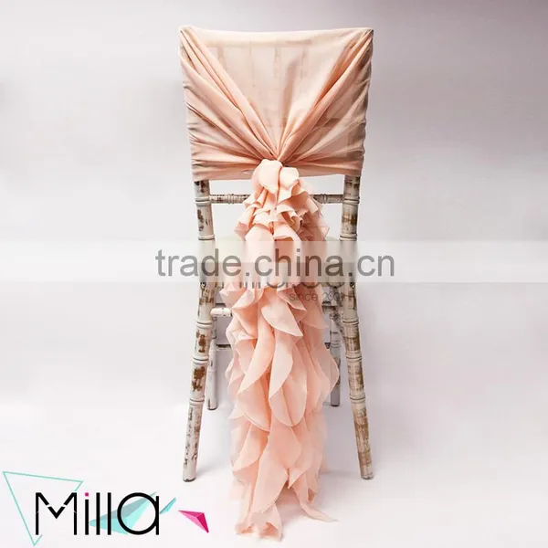 Hot Sale 2016 Wholesale Blush Chiffon Ruffled Wedding Chair Cover Sash Hood