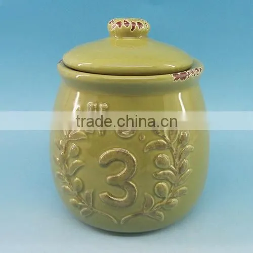 High Quality Embossed Ceramic Spice Jar ,embossed Ceramic Spice Storage Jar
