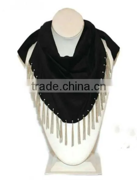 Fashion Stories Brown& Balck Suede Leather W/Chain & FeatherJacquard Printed Scarf 2016 Trendy Style