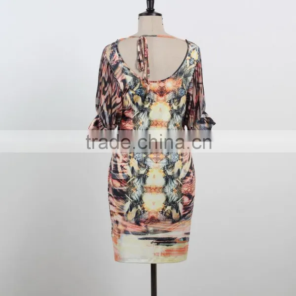 2016 Summer Dress for Mature Woman Sexy v Neck Dress Batwing Sleeve Custom Design photo-3