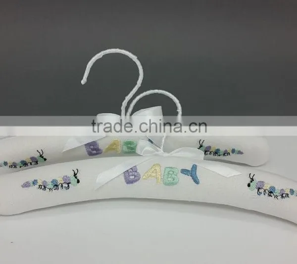 HH Brand Cotton Children Padded Hangers 15" Clothes Hanger Custom Made Embroided Hanger White Padded Hanger photo-2